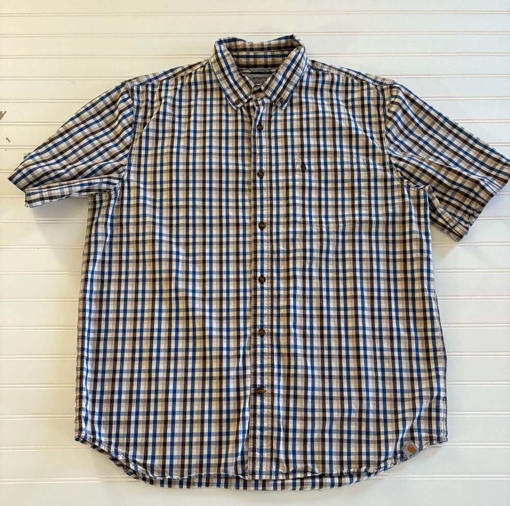 Carhartt Relaxed Fit Plaid Short Sleeve Button Down Shirt Men's XL